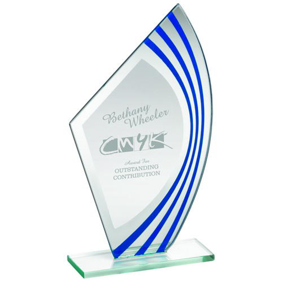 Picture of Jade Glass Sail Plaque With Blue/silv Highlights - (5mm Thick) 8.75in (222mm)
