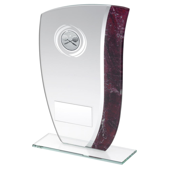 Jade Glass With Claret/silver Marble Detail And Squash Insert Trophy - 8in (203mm)