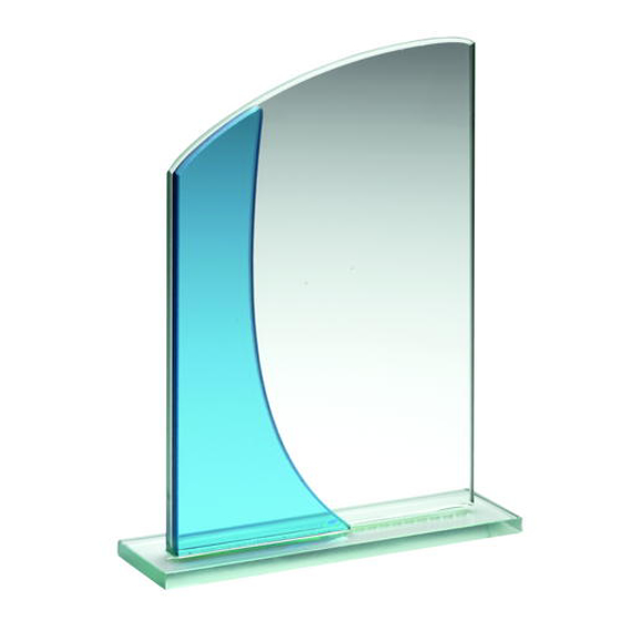 Jade/blue Glass Rectangle Plaque With Curved Top - (5mm Thick) 7in (178mm)