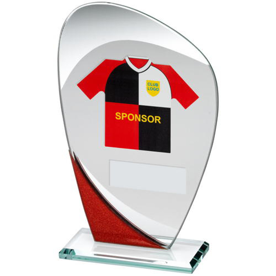 Jade/red/silver Glass Plaque With Rugby Shirt Trophy - (shirt C) - 7.25in (184mm)