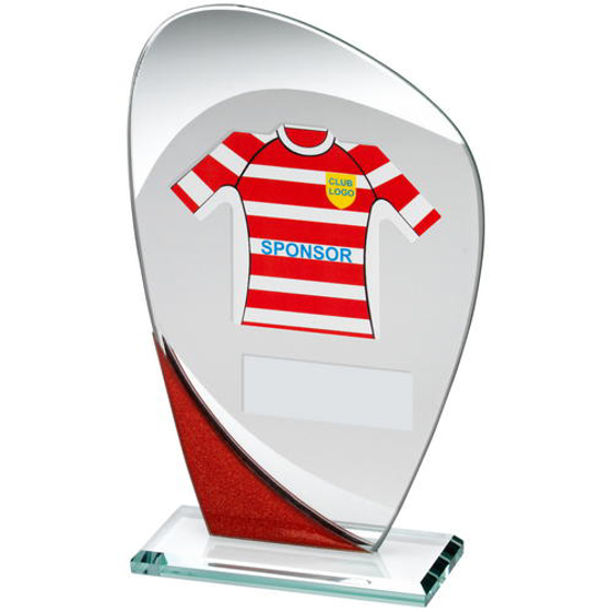 Jade/red/silver Glass Plaque With Rugby Shirt Trophy - (shirt D) - 8in (203mm)