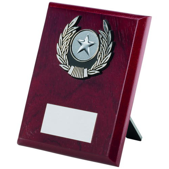 Rosewood Plaque And Silver Trim Trophy - (1in Centre) 5in (127mm)