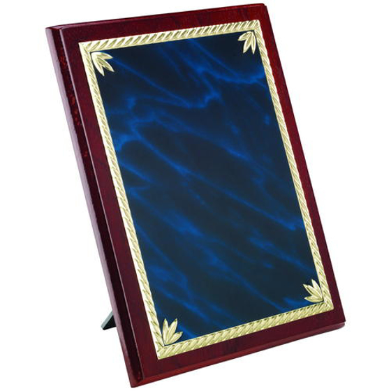 Rosewood Plaque With Blue/gold Aluminium Front - 9in (229mm)