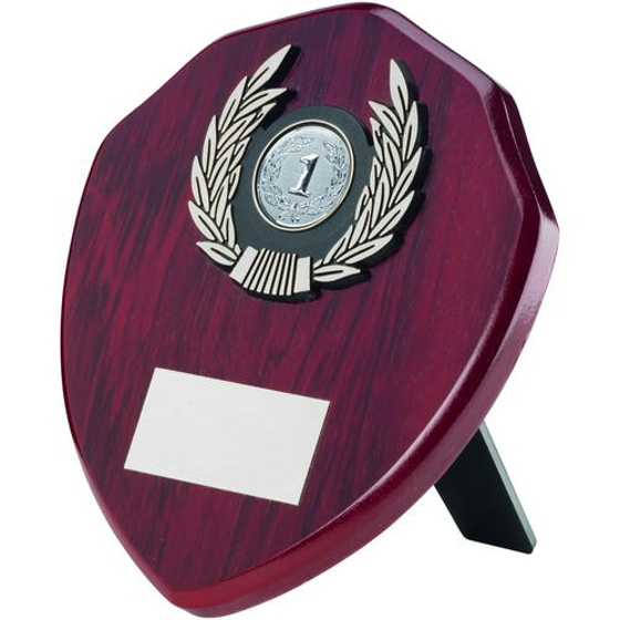Rosewood Shield And Silver Trim Trophy - (1in Centre) 4in (102mm)