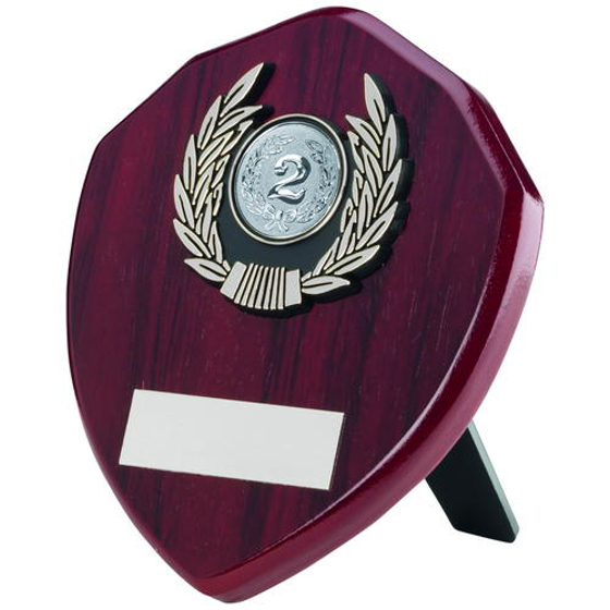 Rosewood Shield And Silver Trim Trophy - (1in Centre) 5in (127mm)