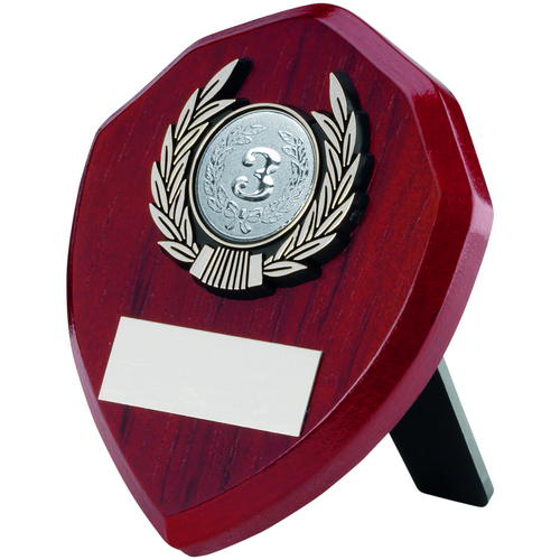 Rosewood Shield And Silver Trim Trophy - (1in Centre) 6in (152mm)