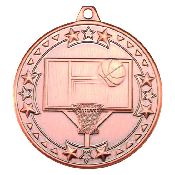 Basketball 'tri Star' Medal - Bronze 2in (50mm)