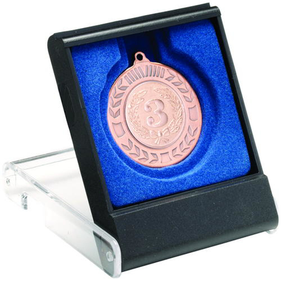 Black/clear Medal Box - Small (40/50mm Recess Blue Insert) 3.5in (89mm)