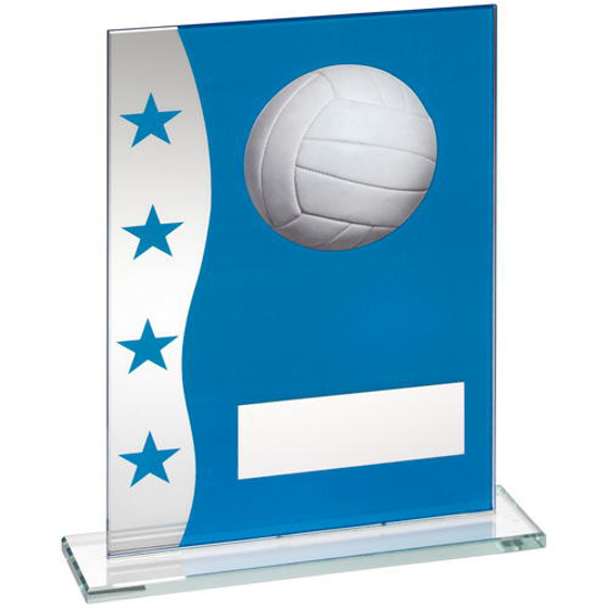 Blue/silver Printed Glass Plaque With Gaelic Football Image Trophy - 6.5in (165mm)