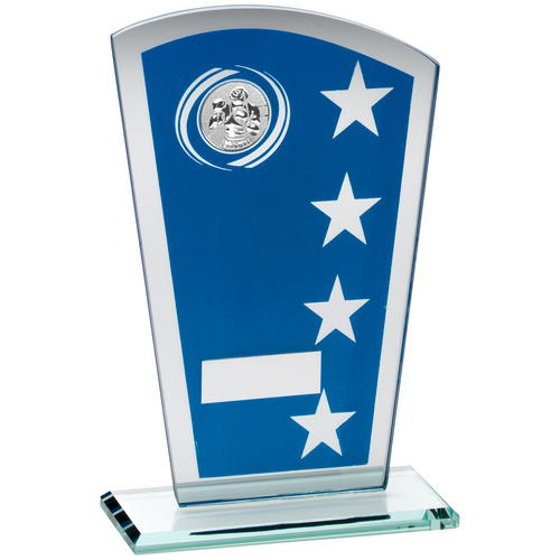 Blue/silver Printed Glass Shield With Boxing Insert Trophy - 6.5in (165mm)