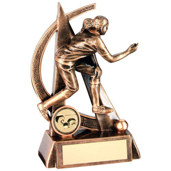 Brz/gold Female Lawn Bowls Geo Figure Trophy - (1in Centre) 5.75in (146mm)