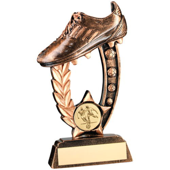 Brz/gold Resin Raised Football Boot Trophy -  (1in Centre) 5.25in (133mm)