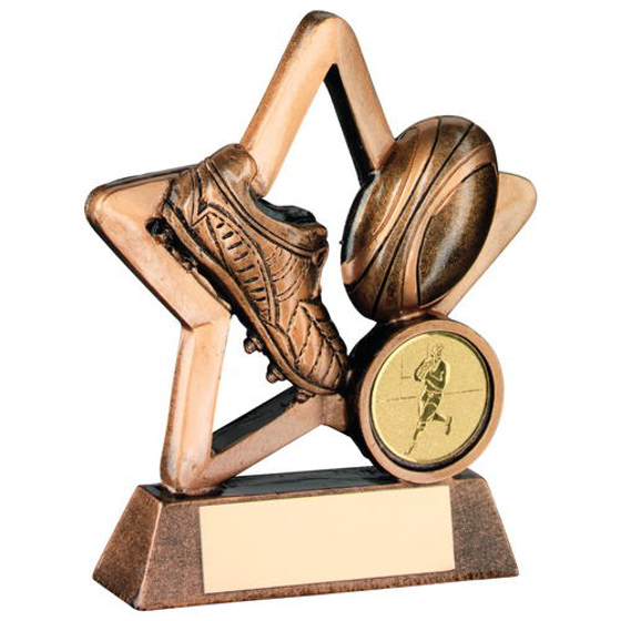 Brz/gold Resin Rugby Mini Star Trophy - (1in Centre) 3.75in (95mm)