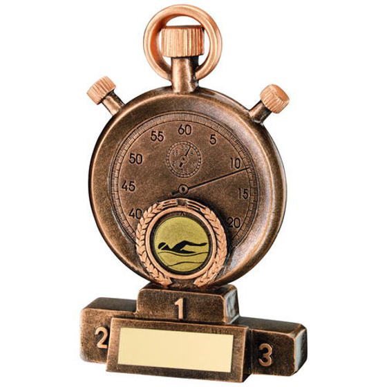 Brz/gold Swimming Stopwatch On Podium Trophy - (1in Centre) 5.25in (133mm)