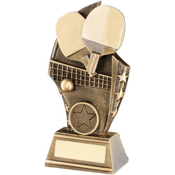 Brz/gold Table Tennis Curved Plaque Trophy -  (1in Centre) 5.5in (140mm)
