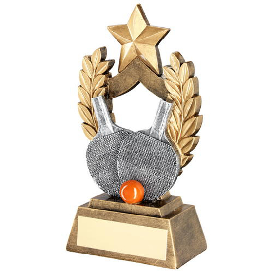 Brz/gold/pew/orange Table Tennis Wreath Shield With Gold Star Trophy - 6.5in (165mm)