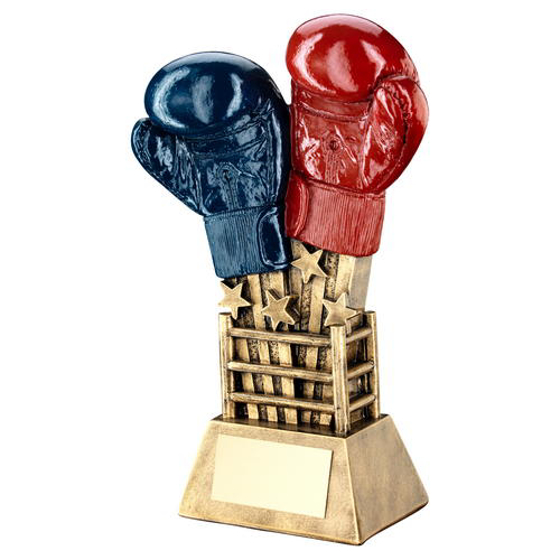 Brz/gold/red/blue Boxing Gloves Star Burst With Ring Base Trophy - 7.75in (197mm)