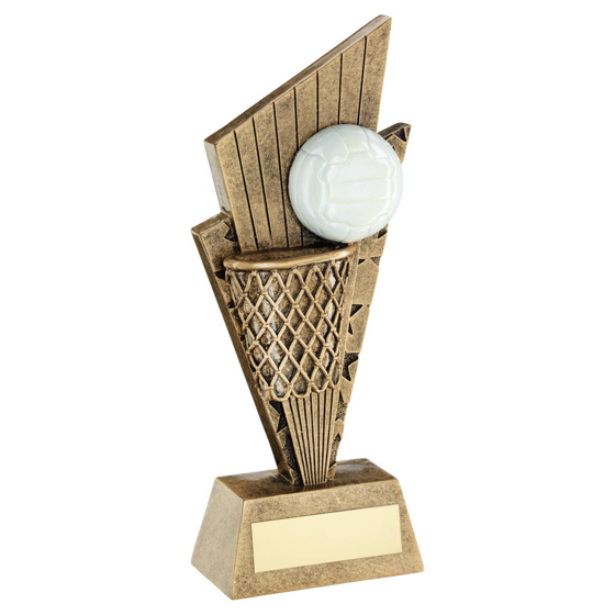 Brz/gold/white Netball And Net On Pointed Backdrop Trophy - 7in (178mm)
