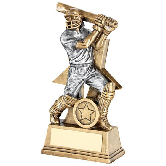 Brz/pew Cricket Batsman Figure With Star Backing Trophy (1in Centre) - 6in (152mm)