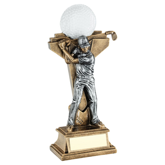 Brz/pew Male Golf Figure With Ball On Backdrop Trophy - 5.75in (146mm)