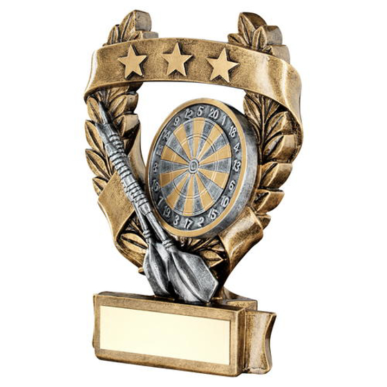 Brz/pew/gold Darts 3 Star Wreath Award Trophy - 5in (127mm)