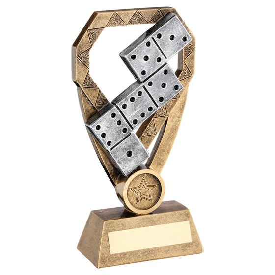 Brz/pew/gold Dominoes On Diamond Trophy (1in Centre) - 6in (152mm)