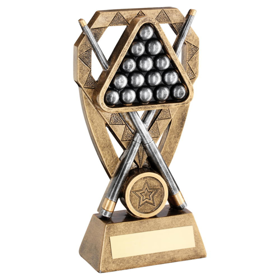 Brz/pew/gold Pool/snooker Balls With Cues On Diamond Trophy (1in Centre) - 6in (152mm)