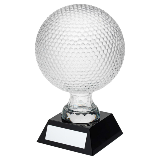 Clear Glass Golf Ball On Black Base Trophy - (5.5"" Dia) 9.25in (235mm)