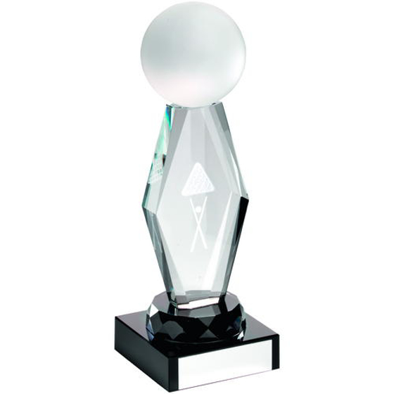 Clear Glass Lasered Pool/snooker Column On Black Base Trophy - 7.25in (184mm)