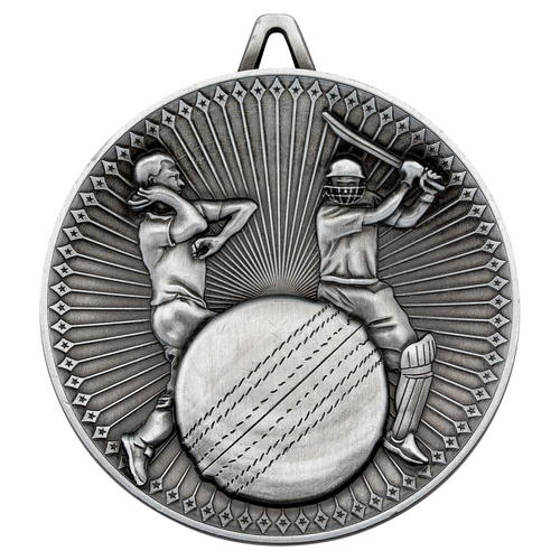Picture of Cricket Deluxe Medal - Antique Silver 2.35in (60mm)