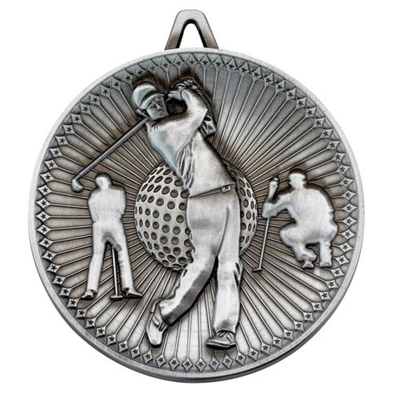 Picture of Golf Deluxe Medal - Antique Silver 2.35in (60mm)