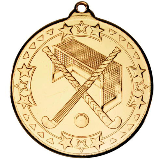Hockey 'tri Star' Medal - Gold 2in (50mm)