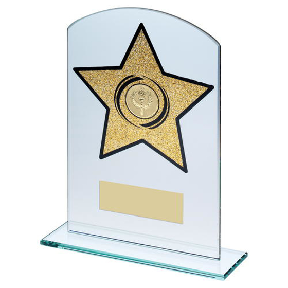 Jade Glass Arched Rectangle With Gold Glitter Star Trophy (1in Centre) - 7.25in (184mm)