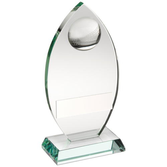Jade Glass Plaque With Half Cricket Ball Trophy - 6.75in (171mm)
