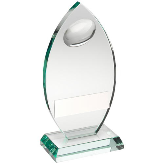 Jade Glass Plaque With Half Rugby Ball Trophy - 5.75in (146mm)