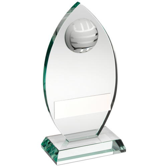 Jade Glass Plaque With Half Volleyball Trophy - 5.75in (146mm)