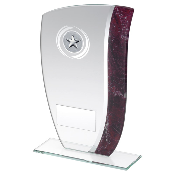 Jade Glass With Claret/silver Marble Detail Trophy (1in Centre) - 6.5in (165mm)