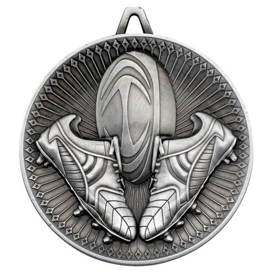Rugby Deluxe Medal - Antique Silver 2.35in (60mm)