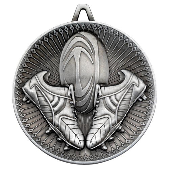 Rugby Deluxe Medal - Antique Silver 2.35in (60mm)