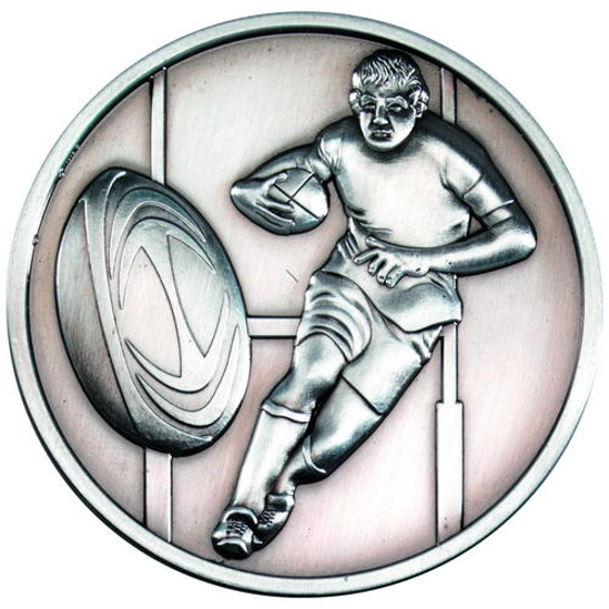 Rugby Medallion - Antique Silver 2.75in (70mm)