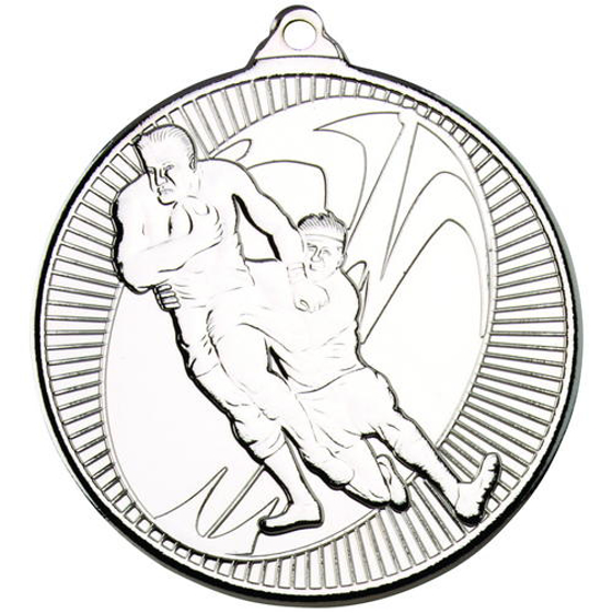 Rugby 'multi Line' Medal - Silver 2in (50mm)