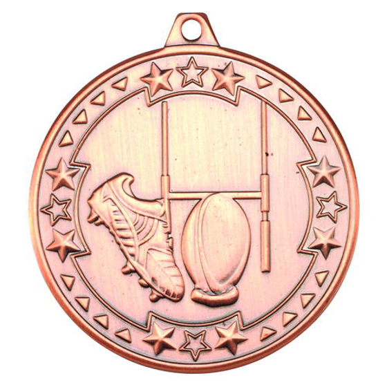 Rugby 'tri Star' Medal - Bronze 2in (50mm)