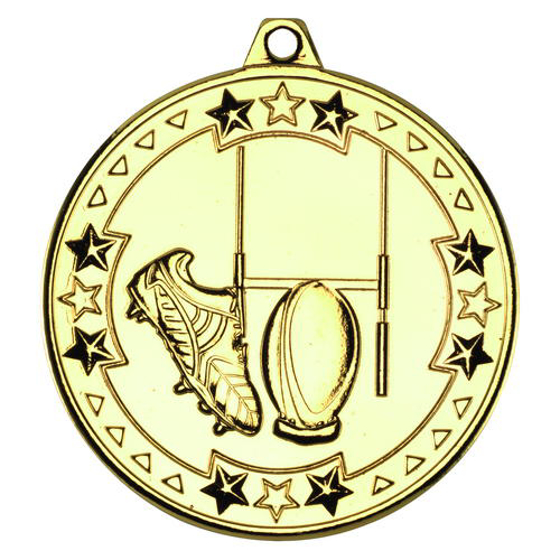 Rugby 'tri Star' Medal - Gold 2in (50mm)