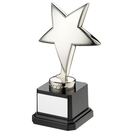 Silver Metal Star On Black Plastic Base - 6.25in (159mm)