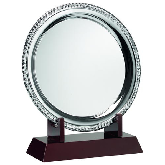 Silver Plated 'rope' Salver On Wooden Stand - 9.5in (241mm)