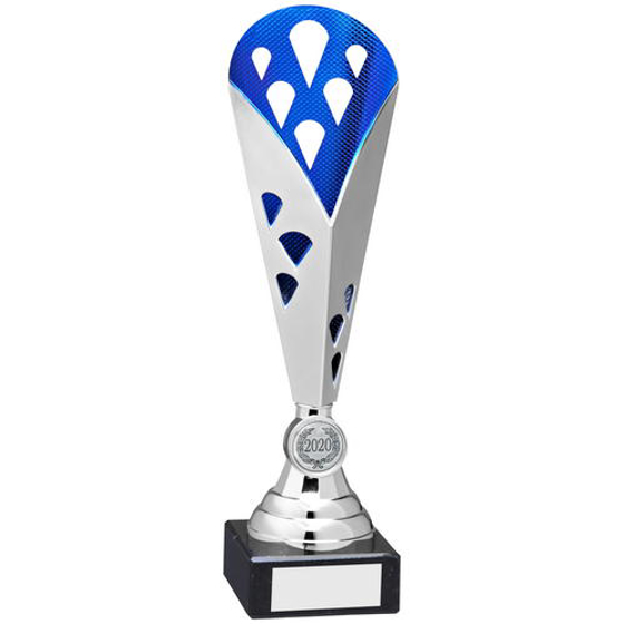 Silver/blue Tall Plastic Triangle Trophy - (1in Centre) 11.75in (298mm)