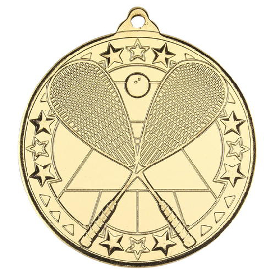 Squash 'tri Star' Medal - Gold 2in (50mm)