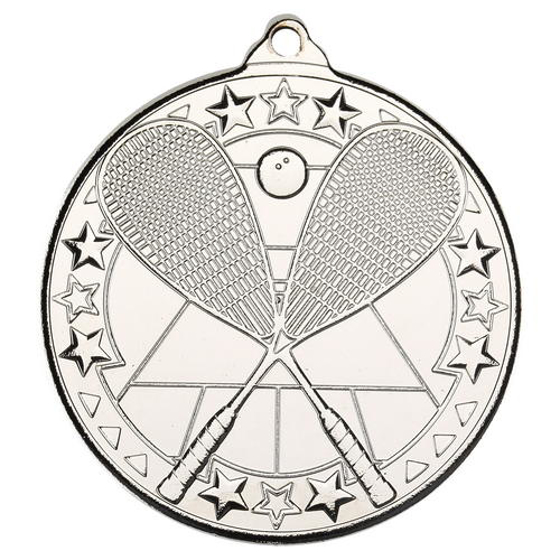 Squash 'tri Star' Medal - Silver 2in (50mm)
