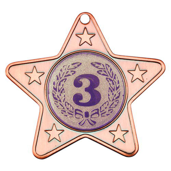 Star Shaped Medal With 5 Mini Stars (1in Centre) - Bronze 2in (50mm)