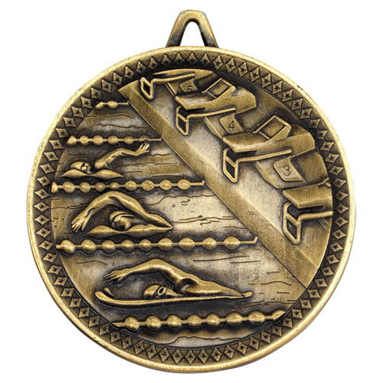 Picture of Swimming Deluxe Medal - Antique Gold 2.35in (60mm)